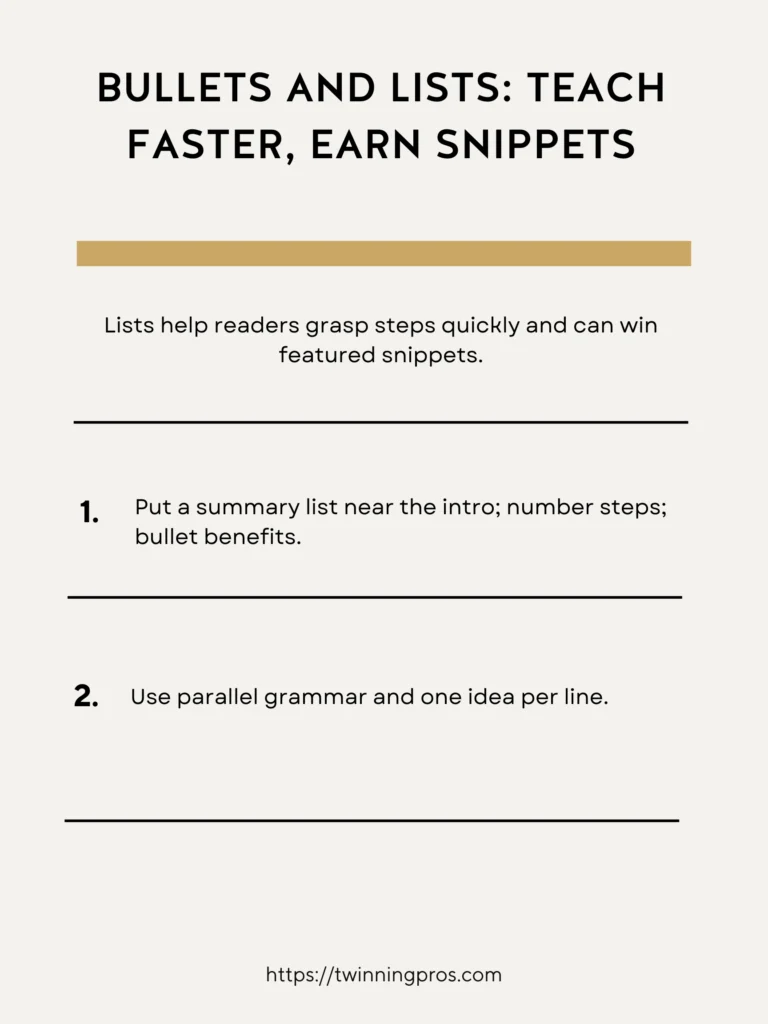 Bullets and Lists & On-page SEO: Teach Faster, Earn Snippets