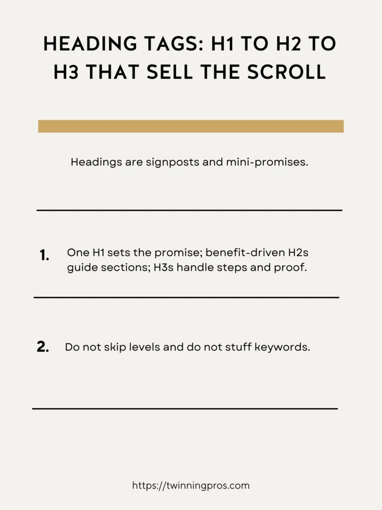 Heading Tags & On-page SEO: H1 to H2 to H3 That Sell the Scroll