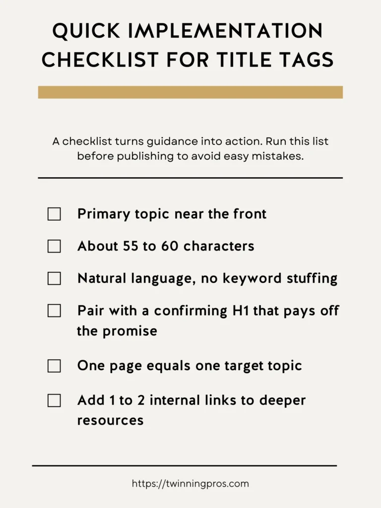 Quick Implementation Checklist for Title Tags