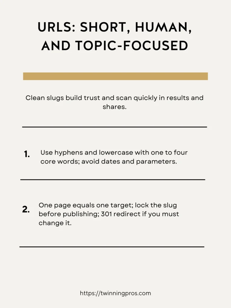 URLs & On-page SEO: Short, Human, and Topic-Focused